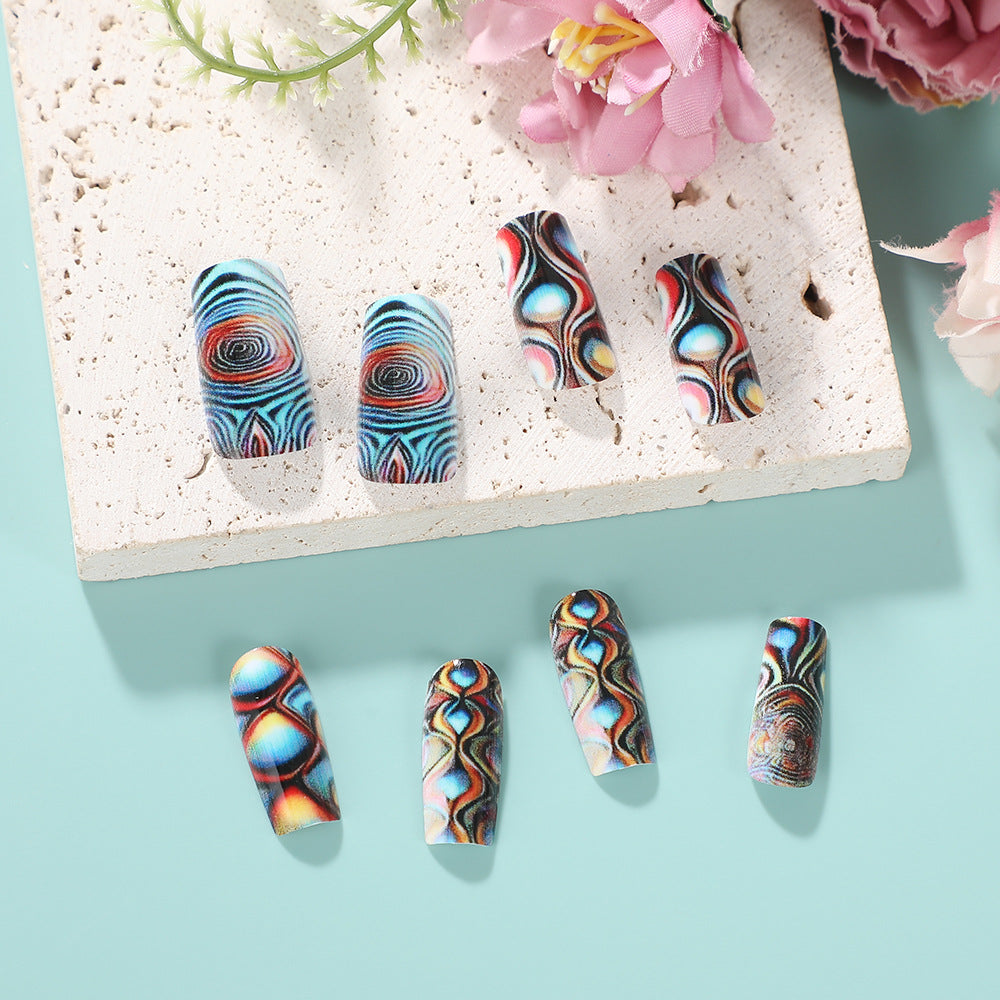 Artistic Vortex Colorful Press On Nail Set Medium Square Vibrant Patterns with Swirling Designs