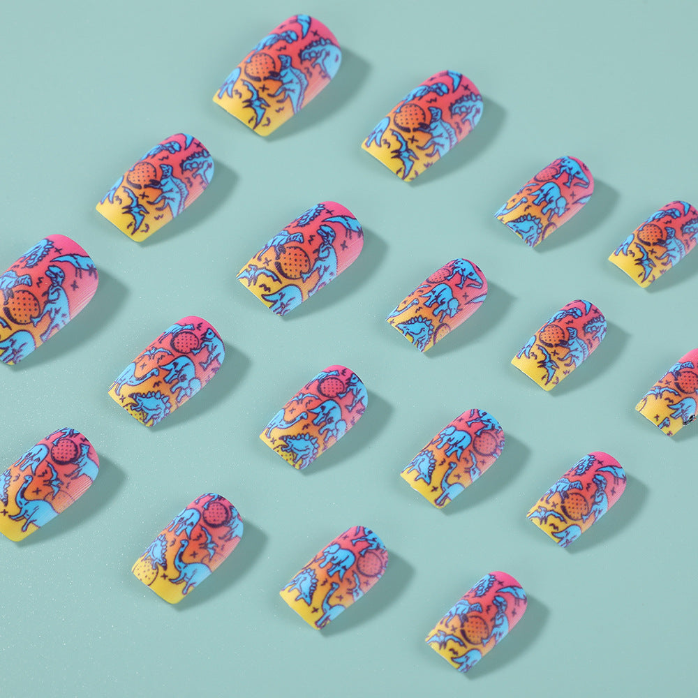 Tropical Paradise Short Square Colorful Gradient with Eye-Catching Fruit Design Press On Nail Set