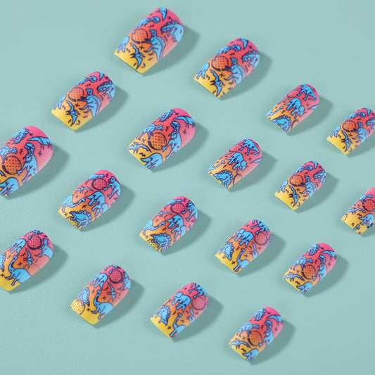 Tropical Paradise Short Square Colorful Gradient with Eye-Catching Fruit Design Press On Nail Set