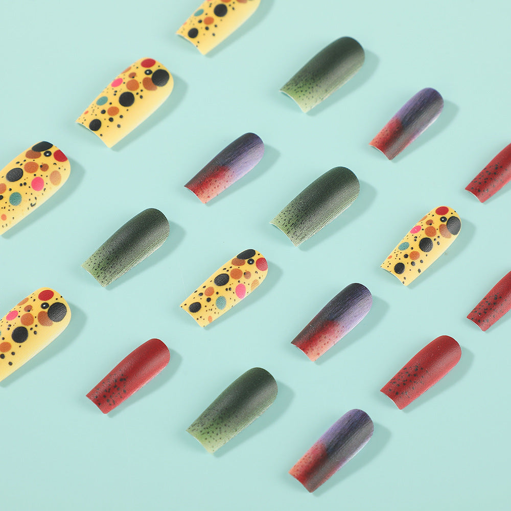 Artistic Vibes Long Square Colorful Dotted Matte Nail Set with Unique Gradient Effects
