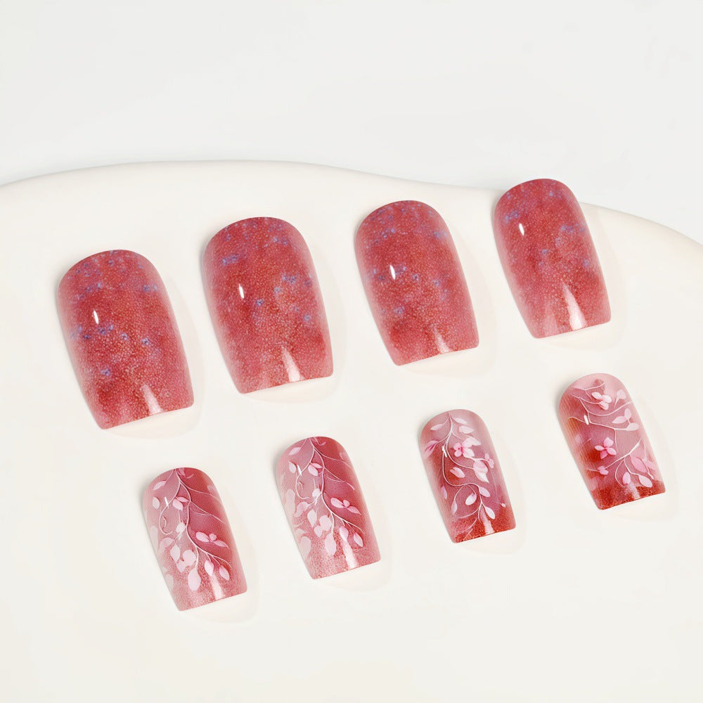 Blossom Dream Medium Square Shaped Soft Pink with Delicate Floral Accents Press On Nail Set