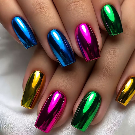 Radiant Fantasy Medium Square Multicolored Mirror Nail Set