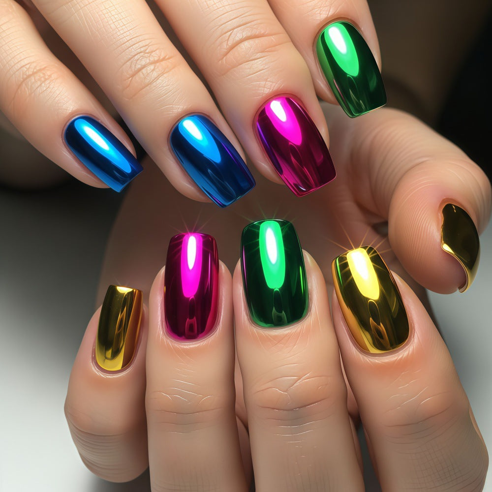 Glamorous Radiance Medium Square Colorful Mirrored Press On Nail Set