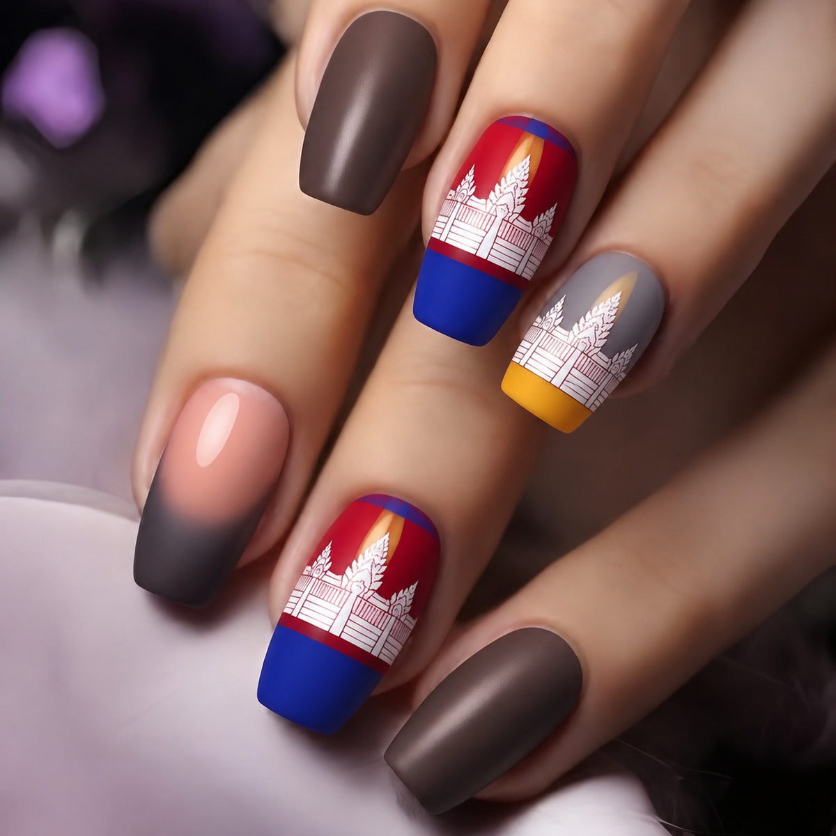Artistic Vibes Medium Square Colorful Matte with Unique Patterns Press On Nail Set