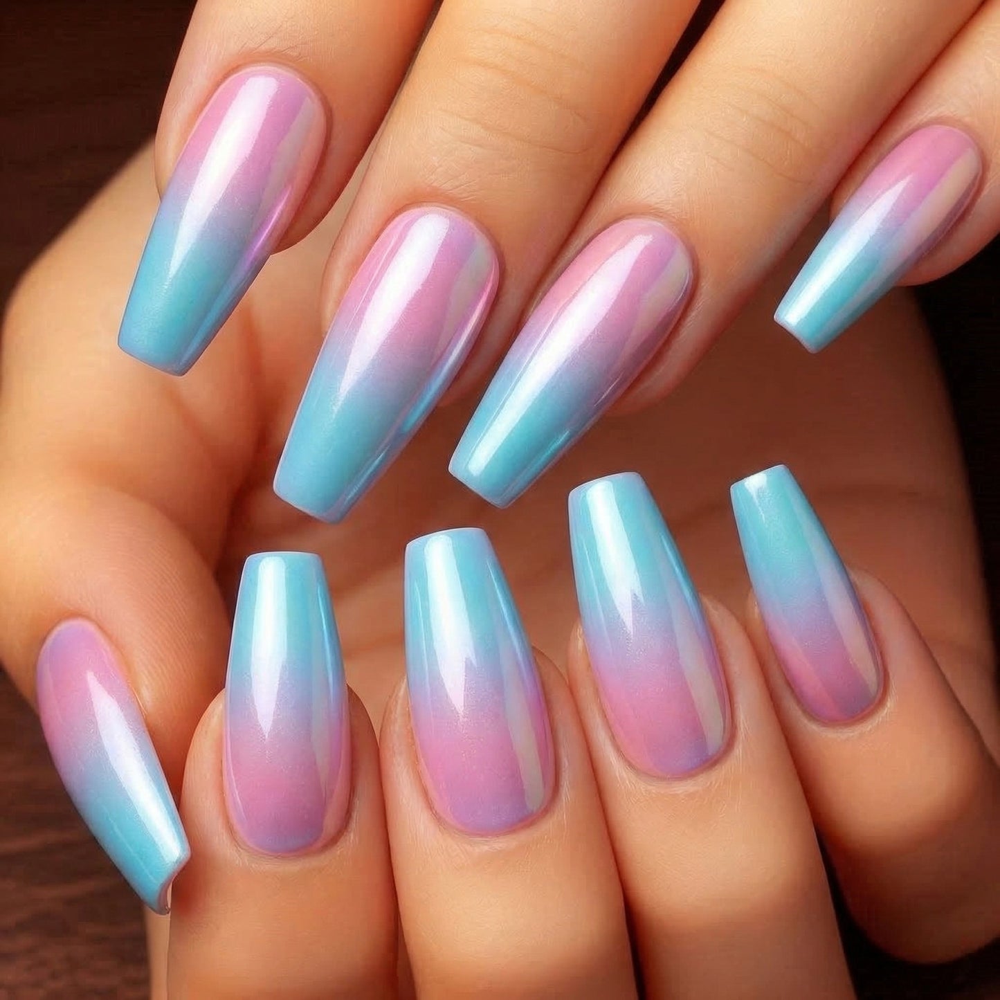 Dreamy Sunset Long Coffin Ombre Gradient Pastel Color Changing Press On Nail Set