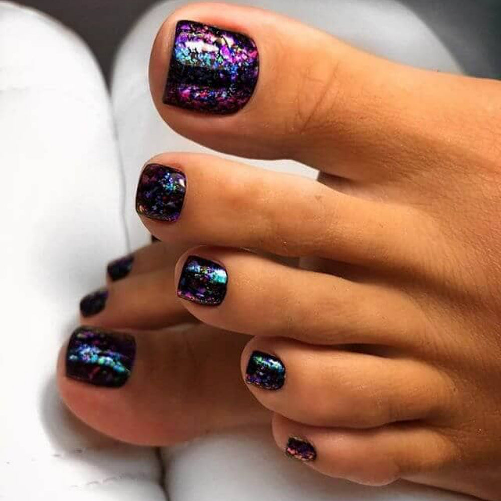 Galactic Glamour Short Square Cosmic Black Press On Nail Set with Iridescent Glitter Finish