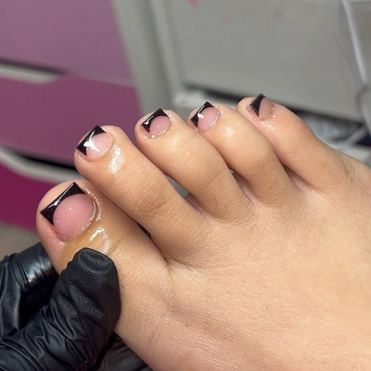 Chic Modern Geometry Short Square Pink and Black Glossy Press On Nail Set with Unique Spiked Design