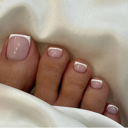 Elegant Bliss Square Pink Press On Short Nail Set with White Tips and Accent Design