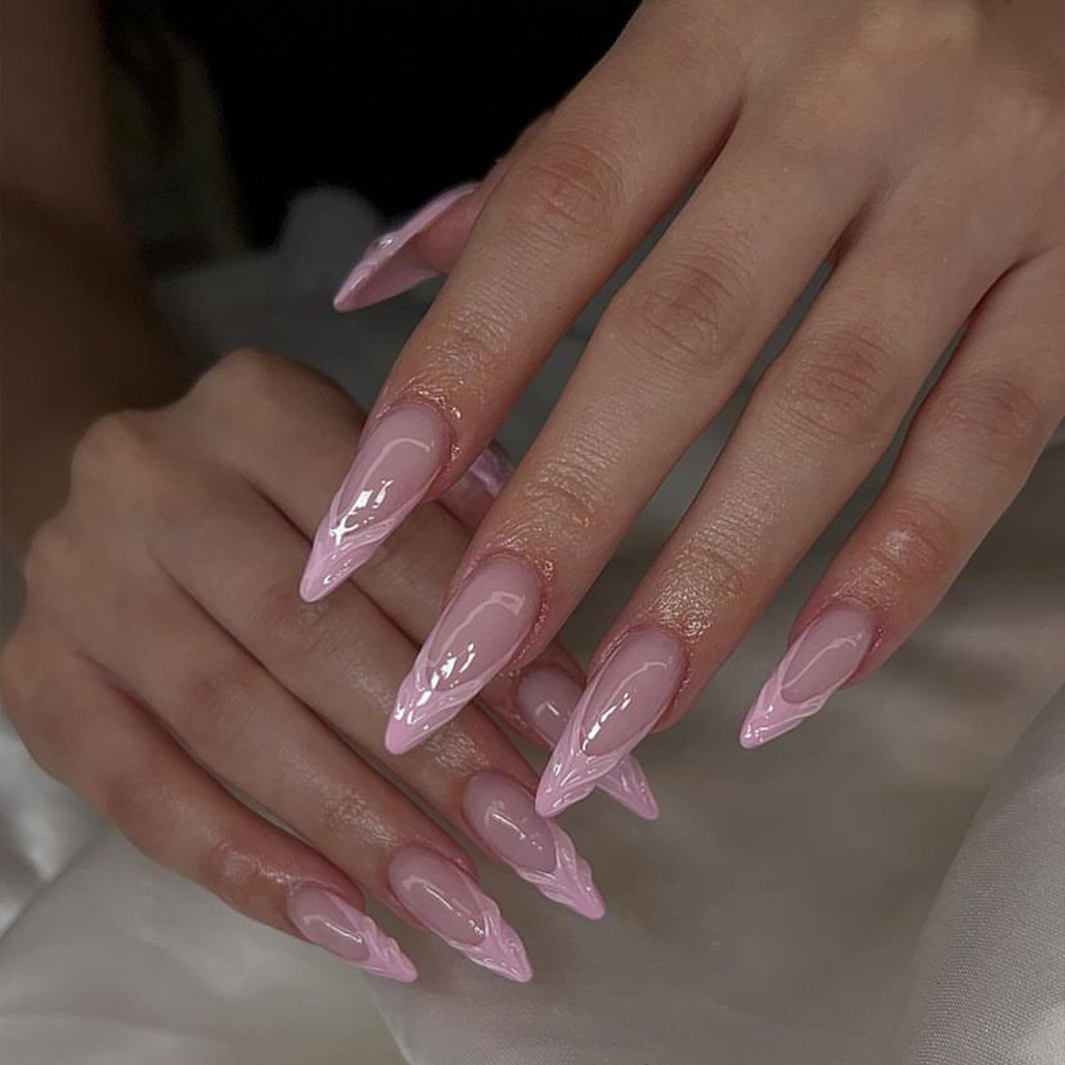 Dreamy Cherry Blossom Extra Long Stiletto Pink Press On Nail Set with Glossy Ombre Tips