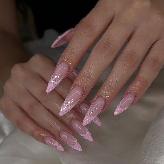 Dreamy Cherry Blossom Extra Long Stiletto Pink Press On Nail Set with Glossy Ombre Tips