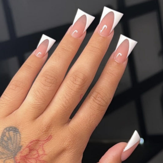 Chic Elegance Long Duck White Tips with Clear Accent Press On Nail Set