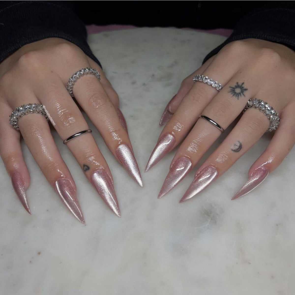 Glamorous Enchantment Long Stiletto Shimmering Pink Finishing Touch Press On Nail Set