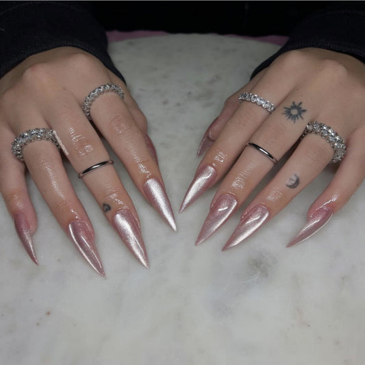 Glamorous Enchantment Long Stiletto Shimmering Pink Finishing Touch Press On Nail Set