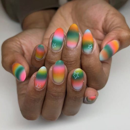 Tropical Dream Medium Oval Pastel Ombre with Star Accent Press On Nail Set