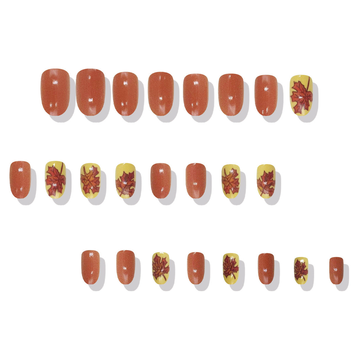 Autumn Elegance Medium Oval Terracotta with Leaf Design Press-On Nail Set