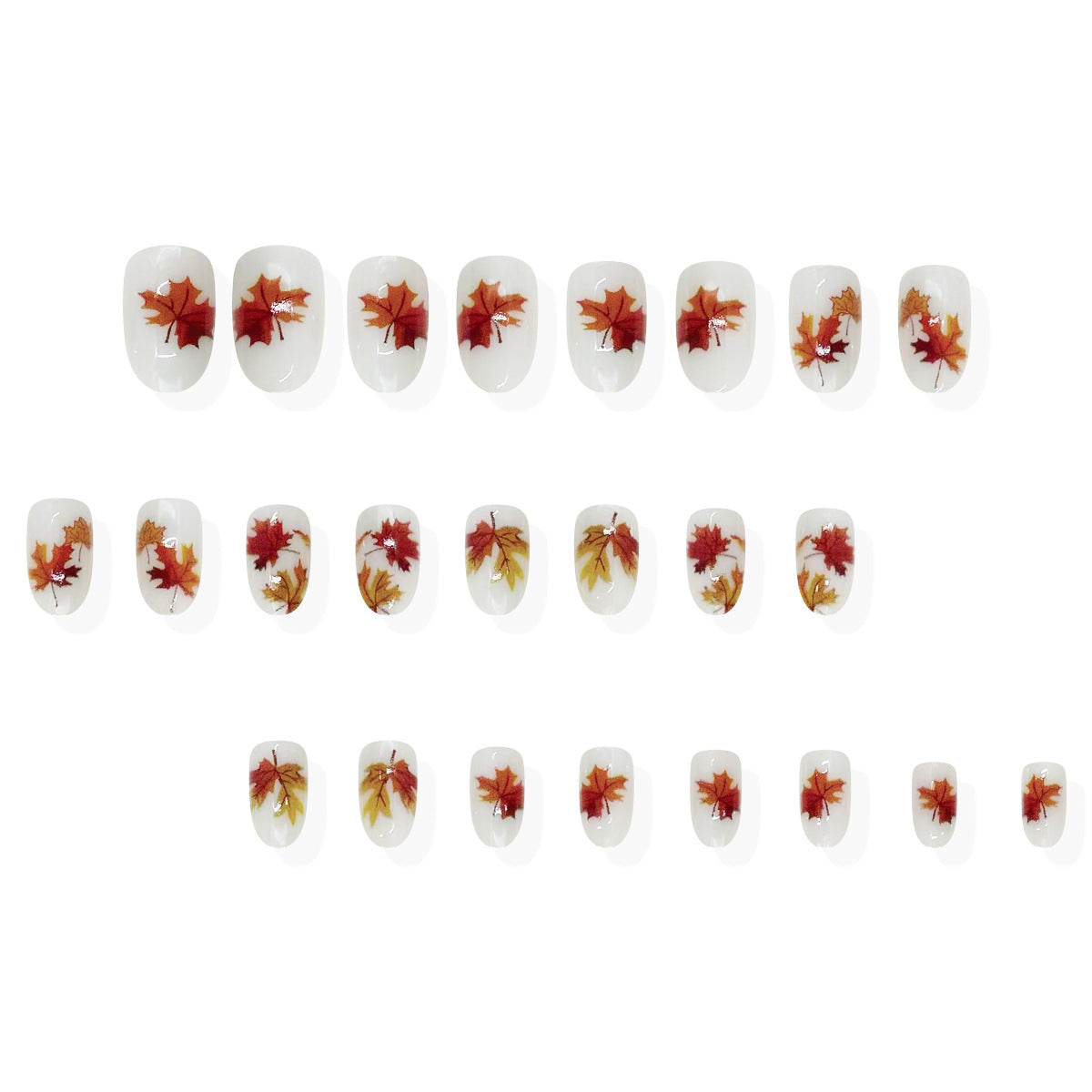 Autumn Enchantment Medium Oval Clear White with Leaf Design Press On Nail Set