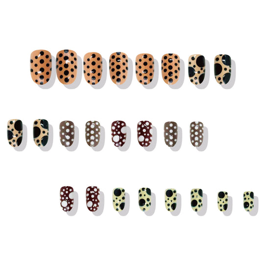 Wild Safari Adventure Medium Oval Brown and Beige Dotted Press On Nail Set with Unique Animal Print Design
