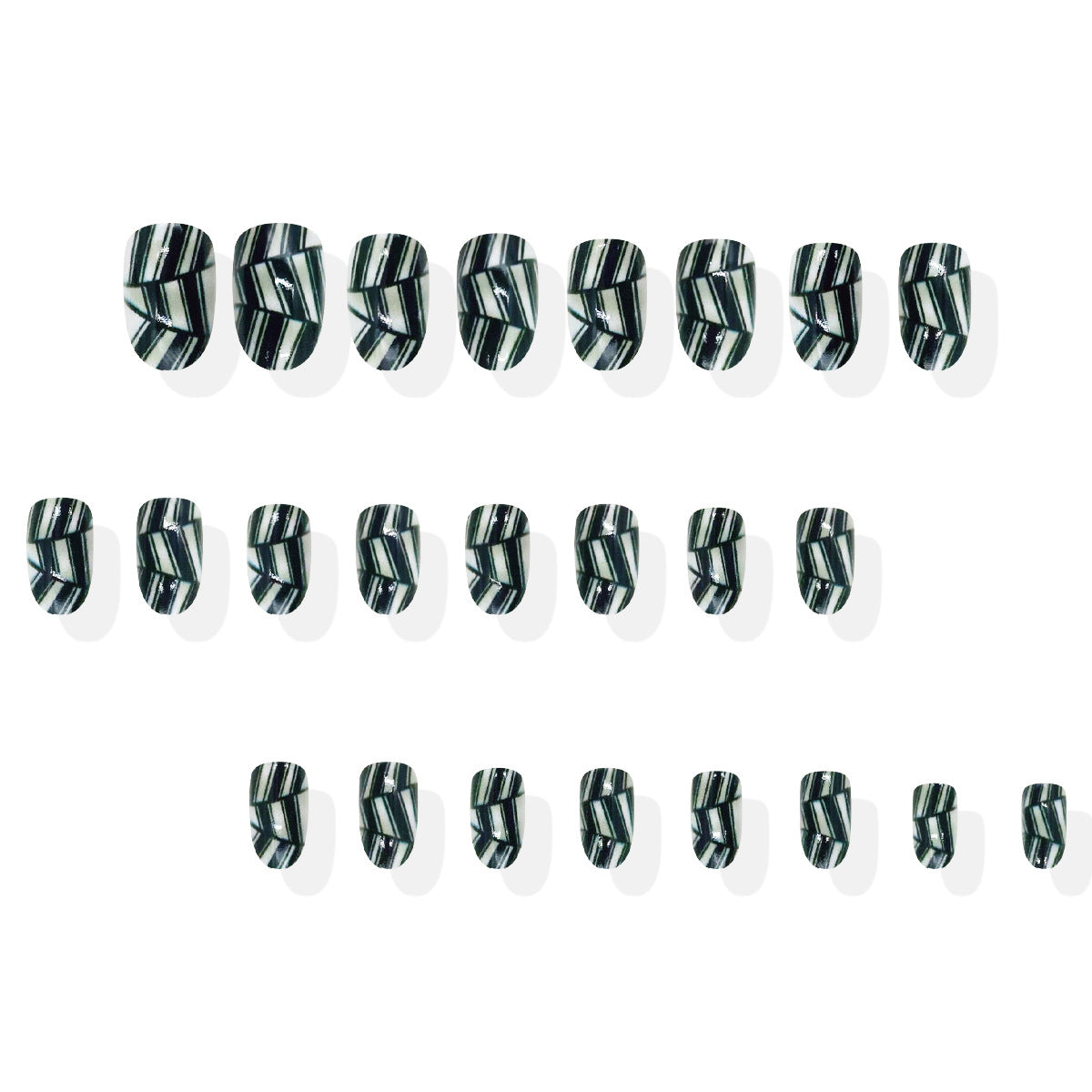 Mystical Forest Elegance Glossy Medium Oval Green and White Geometric Pattern Press-On Nail Set