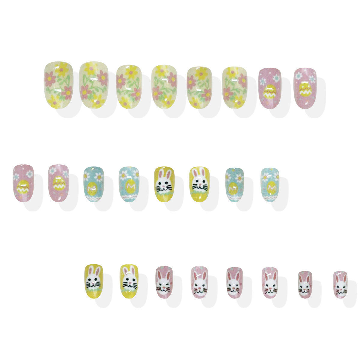 Bunny Blossom Delight Medium Oval Pastel Floral with Adorable Bunny Designs Press On Nail Set