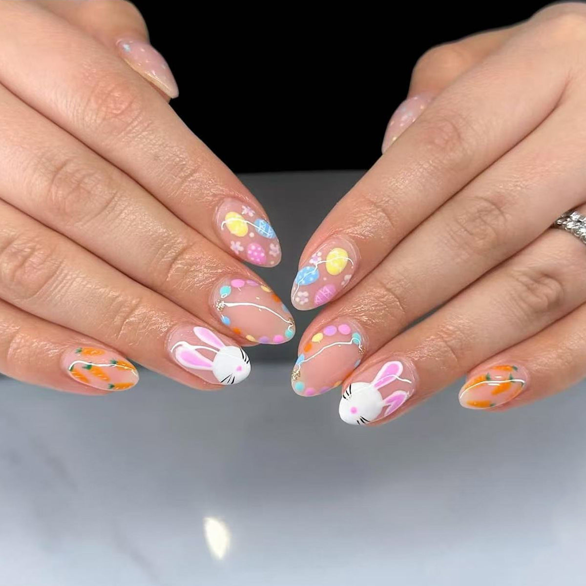 Easter Delight Medium Almond Pastel with Whimsical Bunny Designs Nail Set