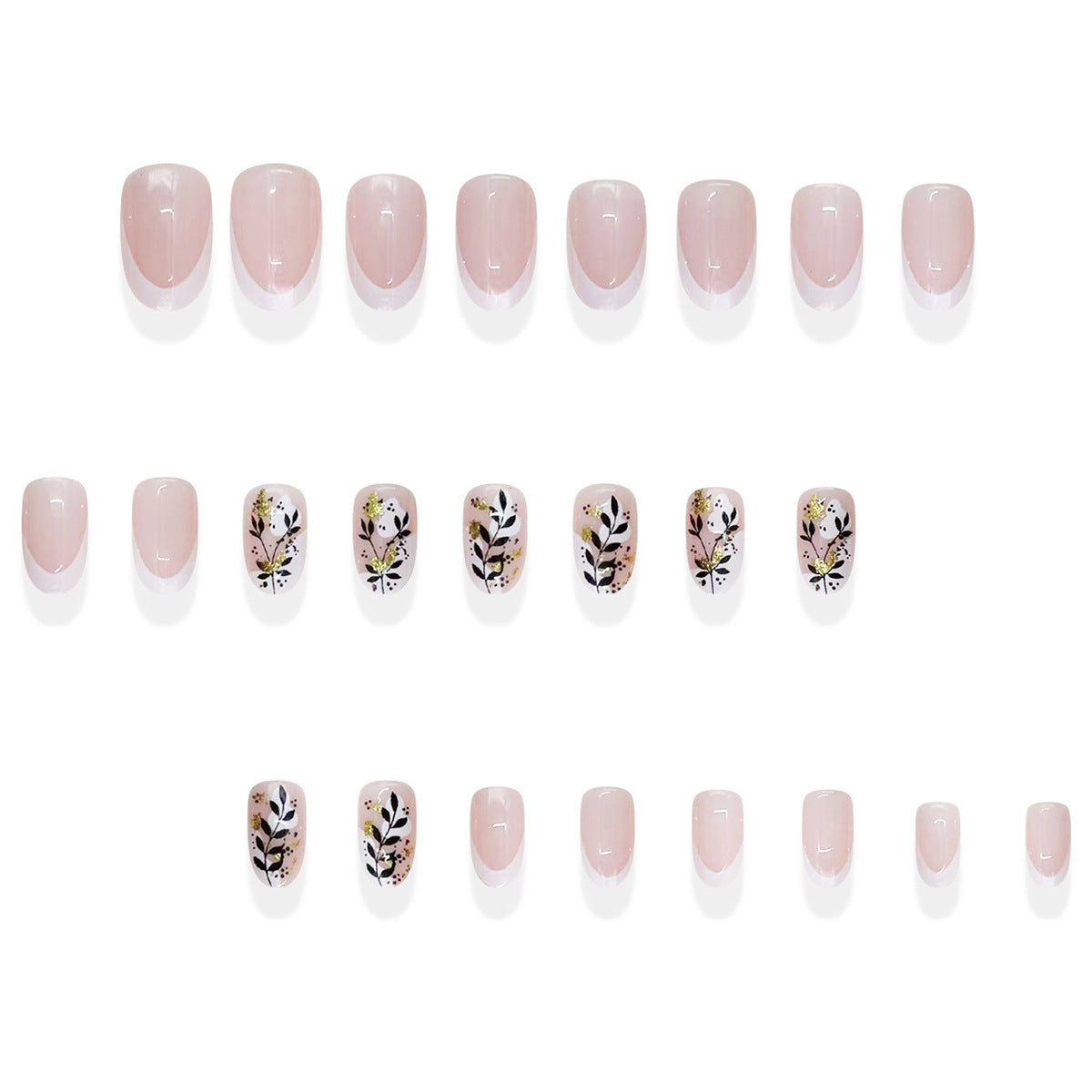 Floral Dream Press On Nail Set Medium Oval Blush Pink with Botanical Art Design
