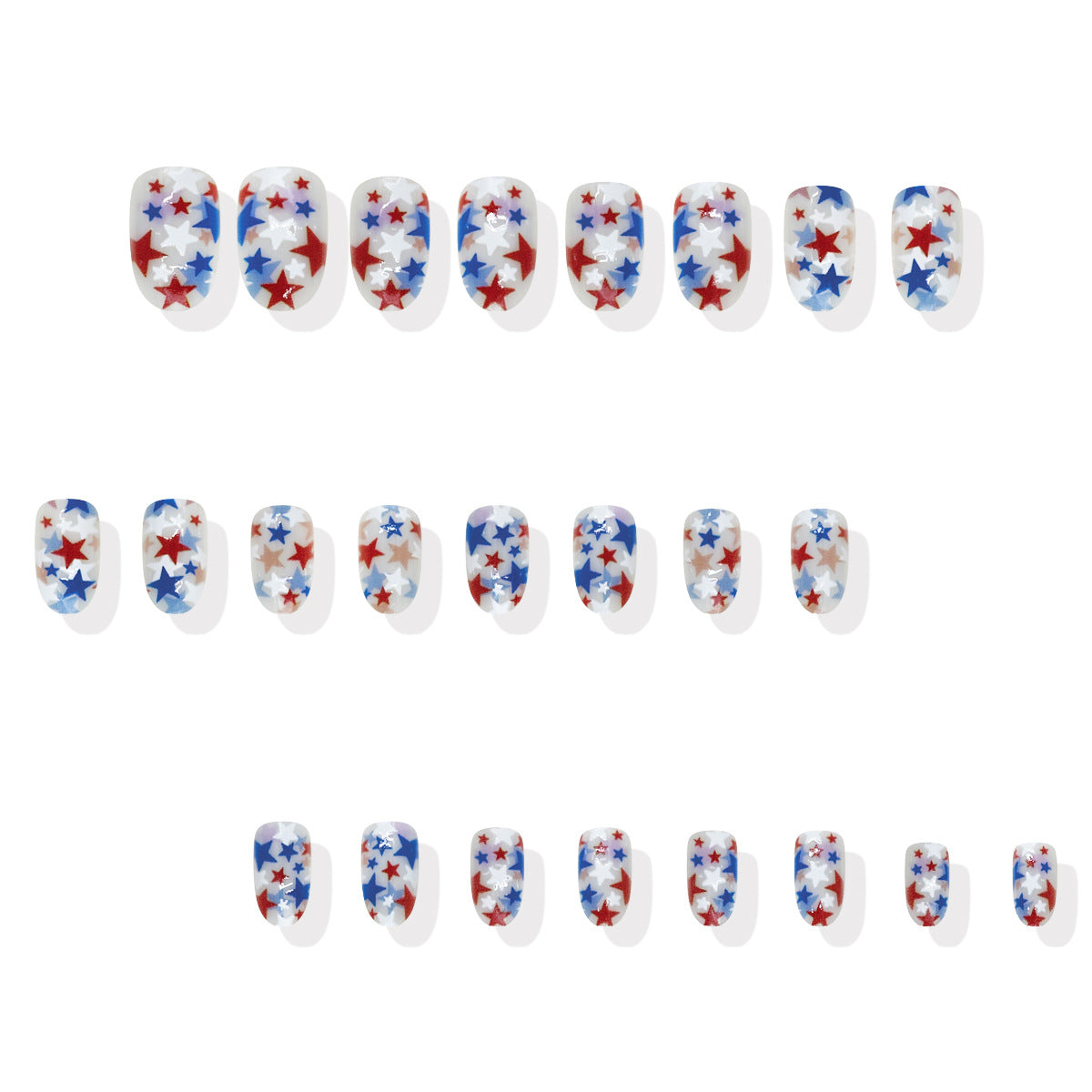 Stars and Stripes Festivity Medium Oval Red Blue White Starry Press On Nail Set with Glossy Finish