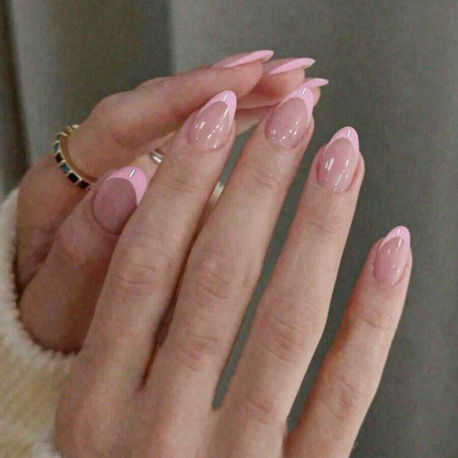 Whimsical Elegance Medium Almond Pink Press On Nail Set with Glossy Finish