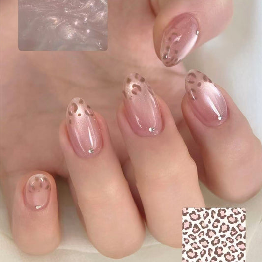 Wild Leopard Print Medium Almond Press On Nail Set with Sparkling Accents