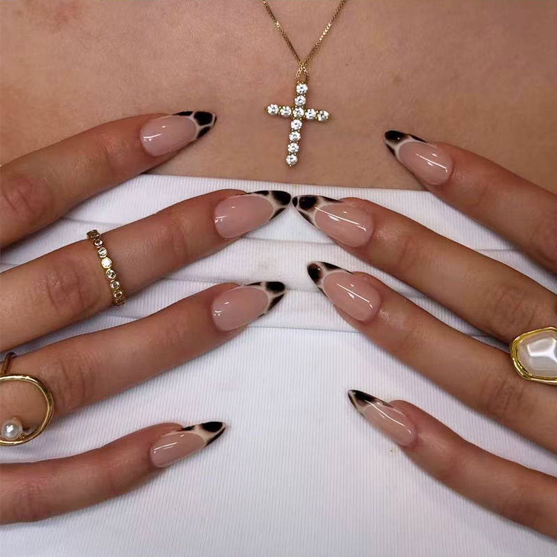 Chic Panther Inspired Long Almond Shaped Pink and Black Ombre Press On Nail Set for Glamorous Looks