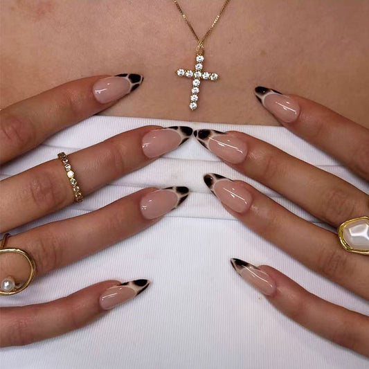 Chic Panther Inspired Long Almond Shaped Pink and Black Ombre Press On Nail Set for Glamorous Looks