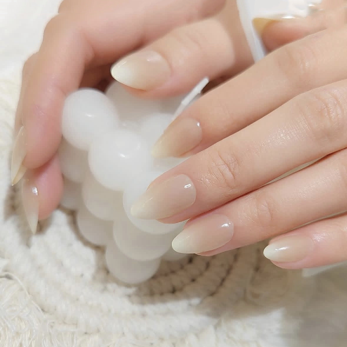 Enchanting Elegance Medium Almond Ombre Natural Nails with Glossy Finish