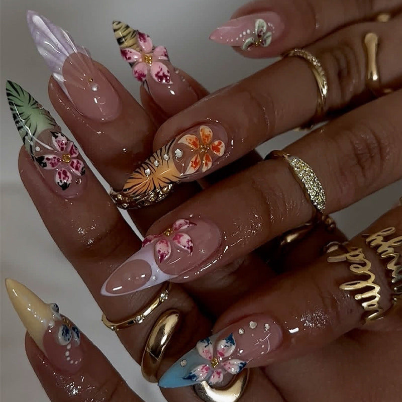 Tropical Dream Extra Long Stiletto Pastel Floral Press On Nail Set with Sparkling Accents