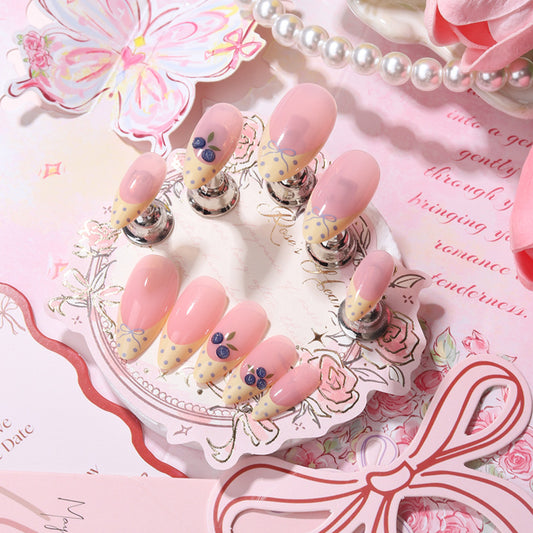 Romantic Garden Short Almond Pink with Floral Accents Press On Nail Set