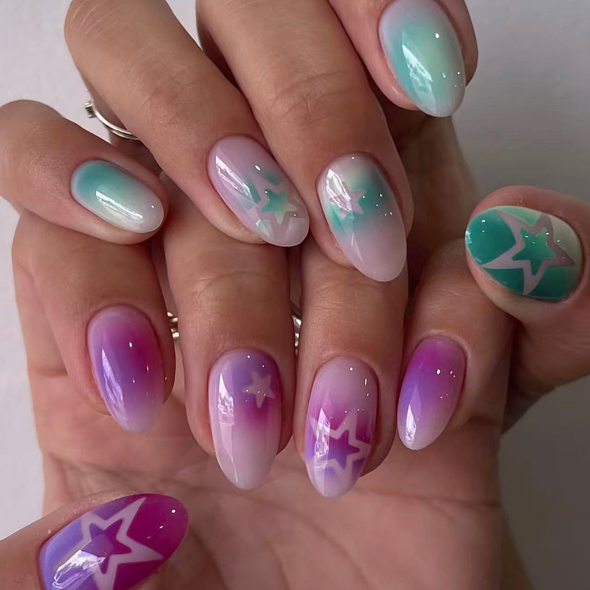 Celestial Dreams Long Almond Gradient Star Press On Nail Set