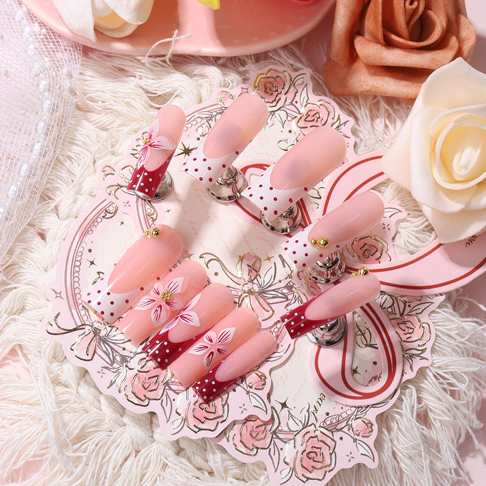 Blossoming Elegance Medium Square Pink with Floral Accents Press On Nail Set