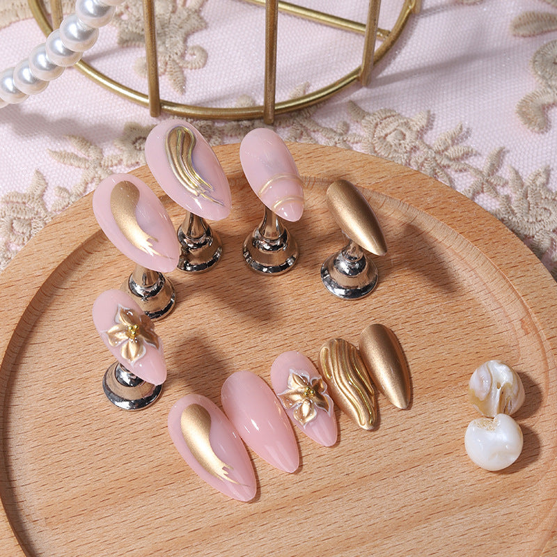 Elegant Glamour Medium Almond Pink with Gold Accent Nail Set