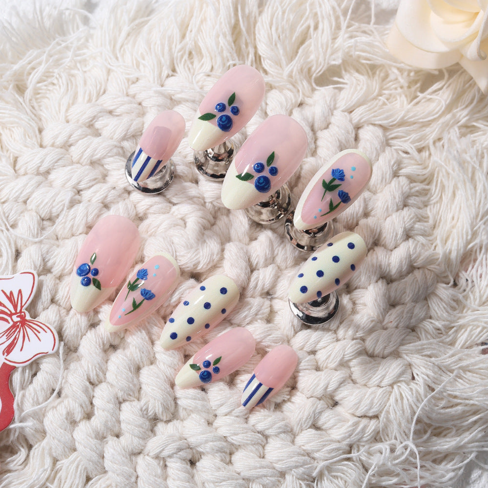 Floral Fantasy Short Almond Pink and Cream with Charming Flower Patterns Press on Nail Set