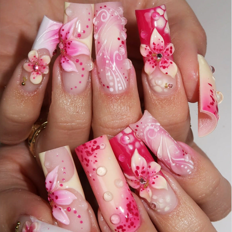 Blossom Elegance Medium Square Pink Floral Design Press-On Nail Set