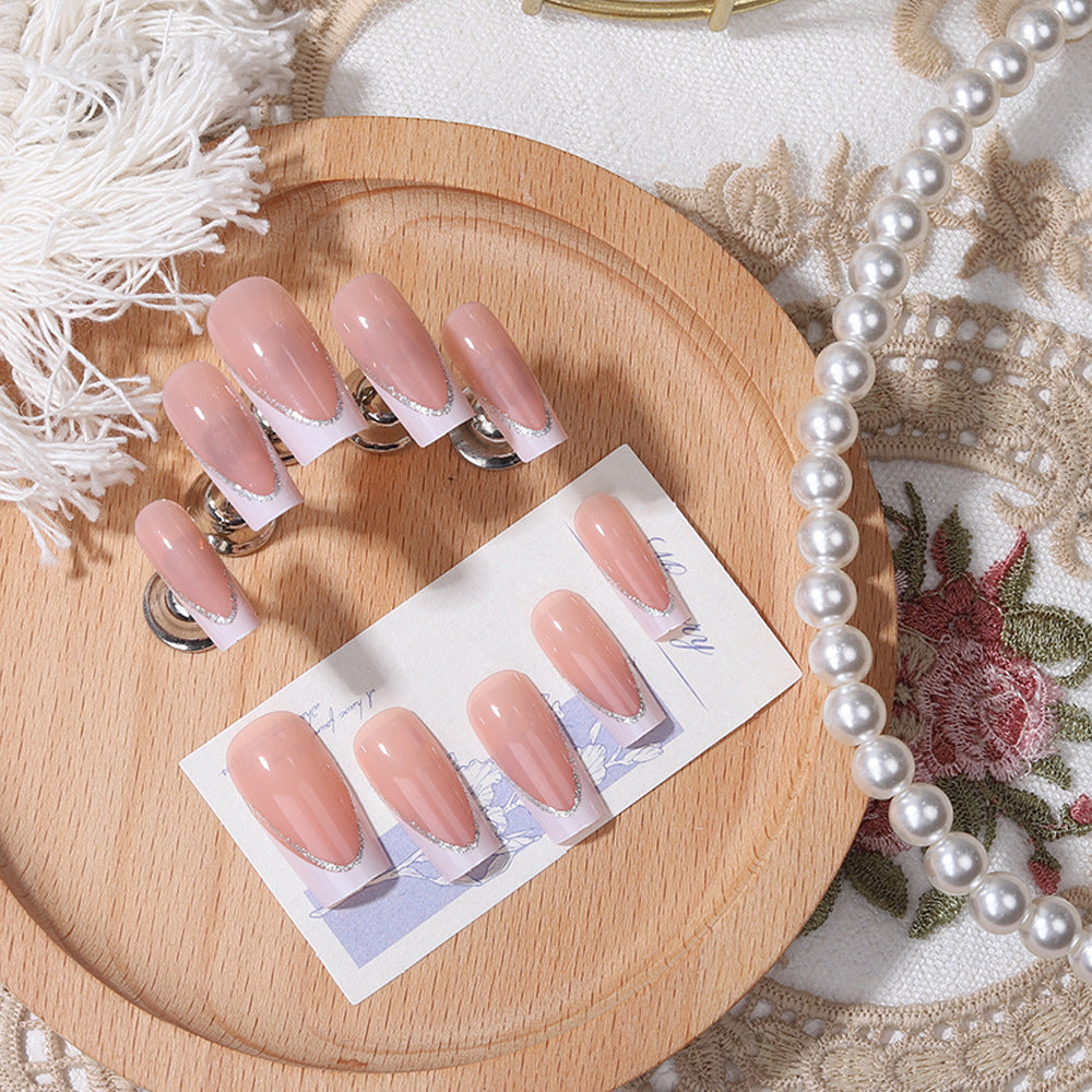 Elegant Charm Long Square Pink Press-On Nail Set with Sparkling Accent