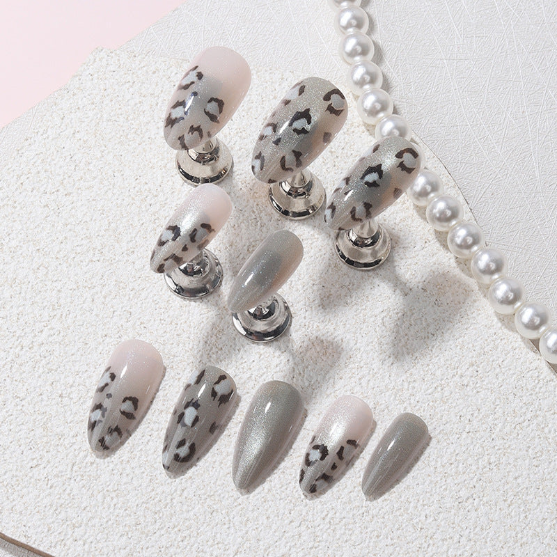Wild Safari Medium Almond Gray Leopard Print Press on Nail Set