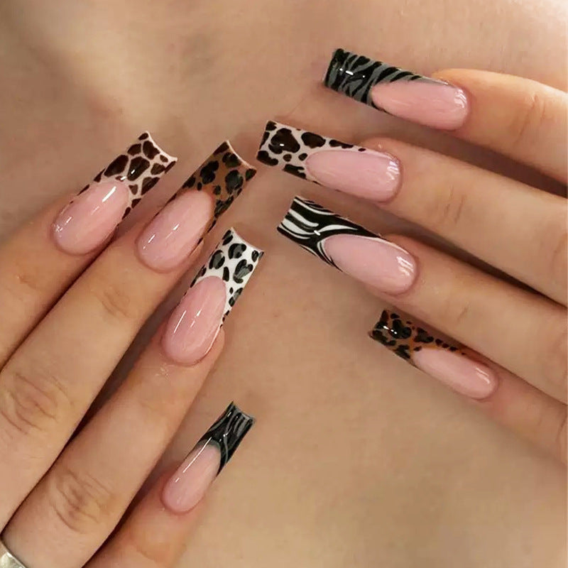 Wild Safari Long Square Pink and Animal Print Press-On Nail Set