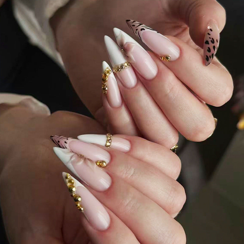 Glamorous Stiletto Long Pink with Gold Accents Press On Nail Set