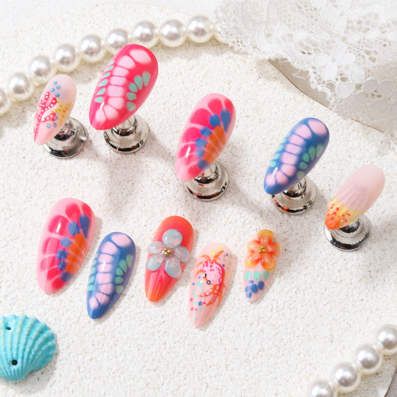 Tropical Delight Medium Almond Pink with Butterfly-Inspired Art Press-On Nail Set