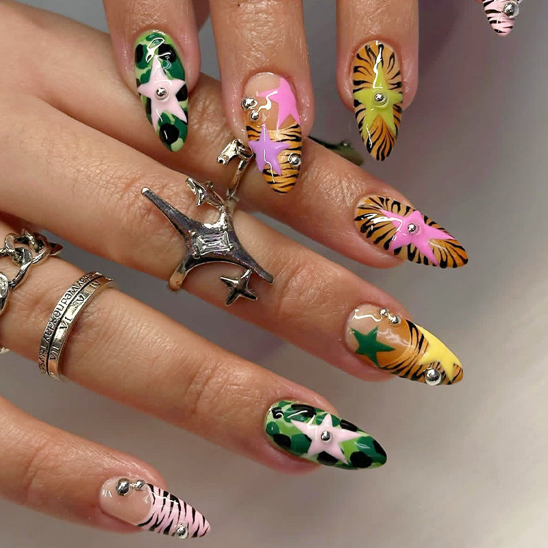 Tropical Vibes Medium Almond Multicolor with Sparkling Accents Press On Nail Set