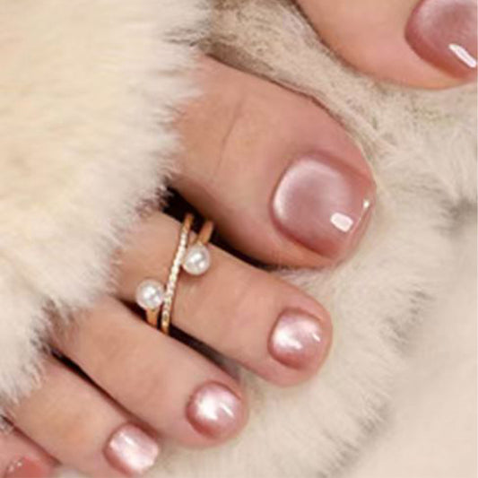 Elegant Glamour Short Square Blush Pink Shimmer Press On Toenail Set
