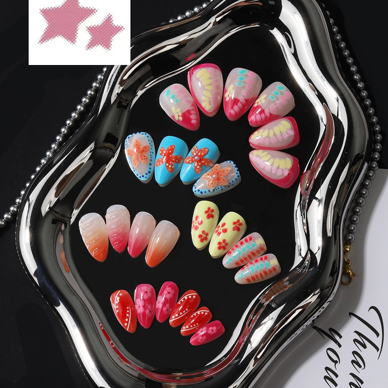 Starry Blossom Short Almond Colorful Floral Press-On Nail Set