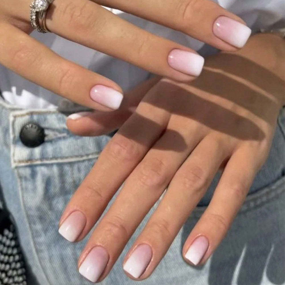Chic Ombre Short Square Pink Gradient Press On Nail Set