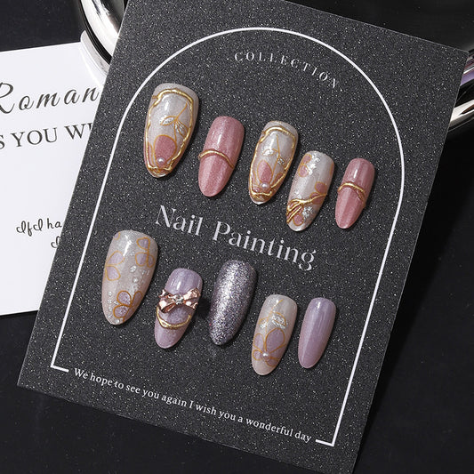 Romantic Elegance Medium Almond Pink with Glittering Accent Press on Nail Set