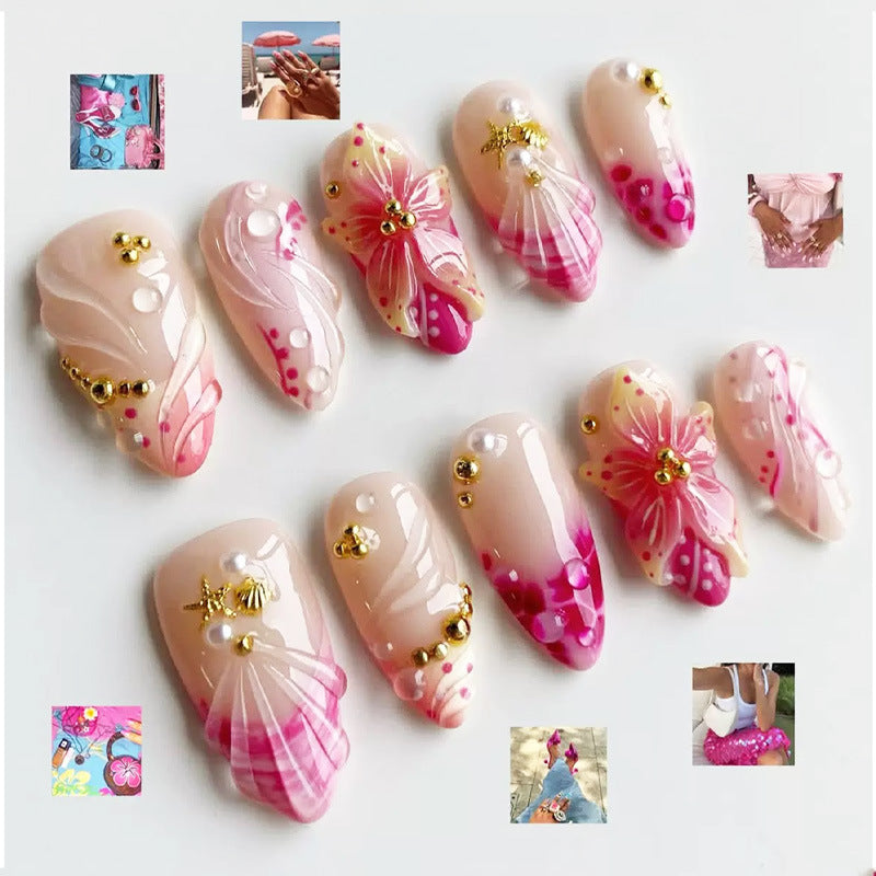 Tropical Paradise Short Almond Pink Ombre Floral Nail Press Set