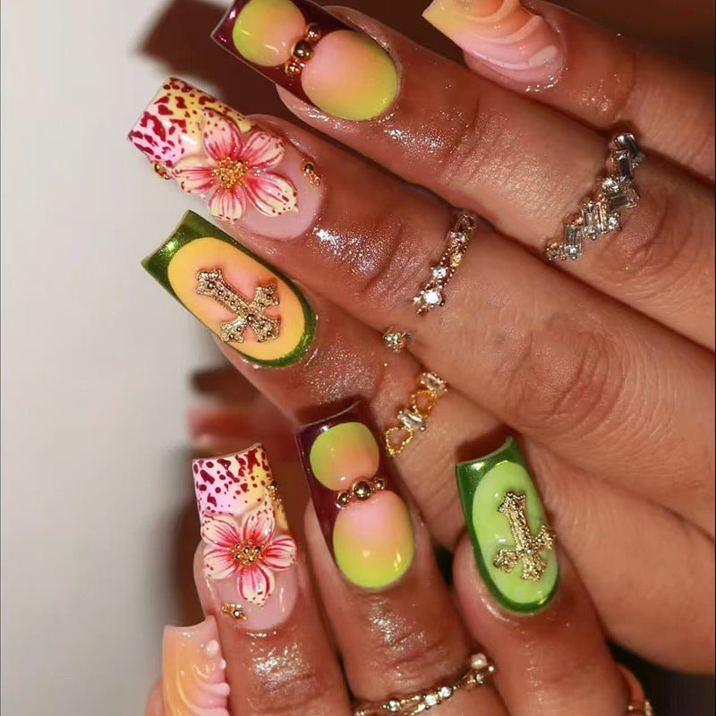 Tropical Paradise Long Square Ombré Design with Decorative Floral Accents